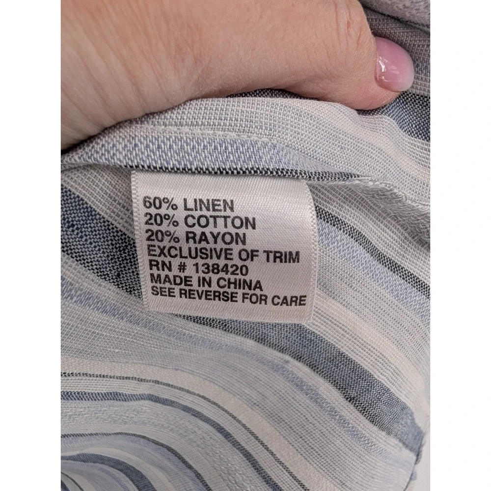 Etcetera Blue White Striped V Neck Linen Blend Tunic Lace Trim Coastal Preppy 10 - Picture 6 of 10